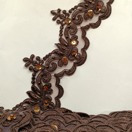 1 Yard Luxurious Beaded & Corded Lace Trimming Embroidered on 100% Polyester Organza for Special Occasion Dresses 3 Inch Width