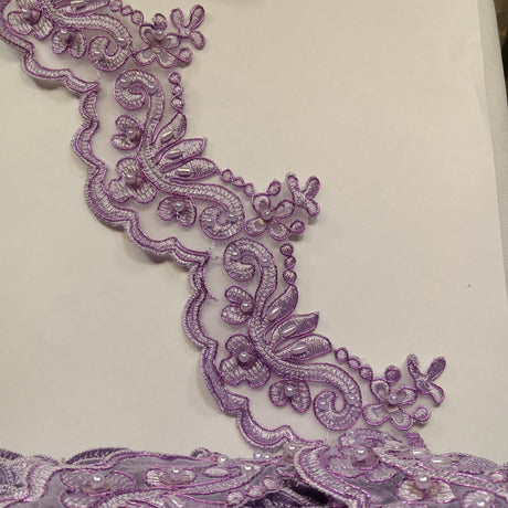 1 Yard Luxurious Beaded & Corded Lace Trimming Embroidered on 100% Polyester Organza for Special Occasion Dresses 3 Inch Width