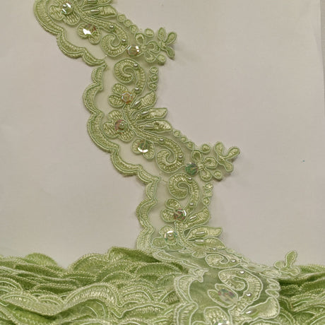 Beaded Corded Lace Trim on Organza 3"