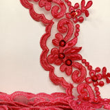 Beaded & Corded Lace Trimming Embroidered On 100% Polyester Organza Fabric - Aqua, 3" Width (1 Yard)