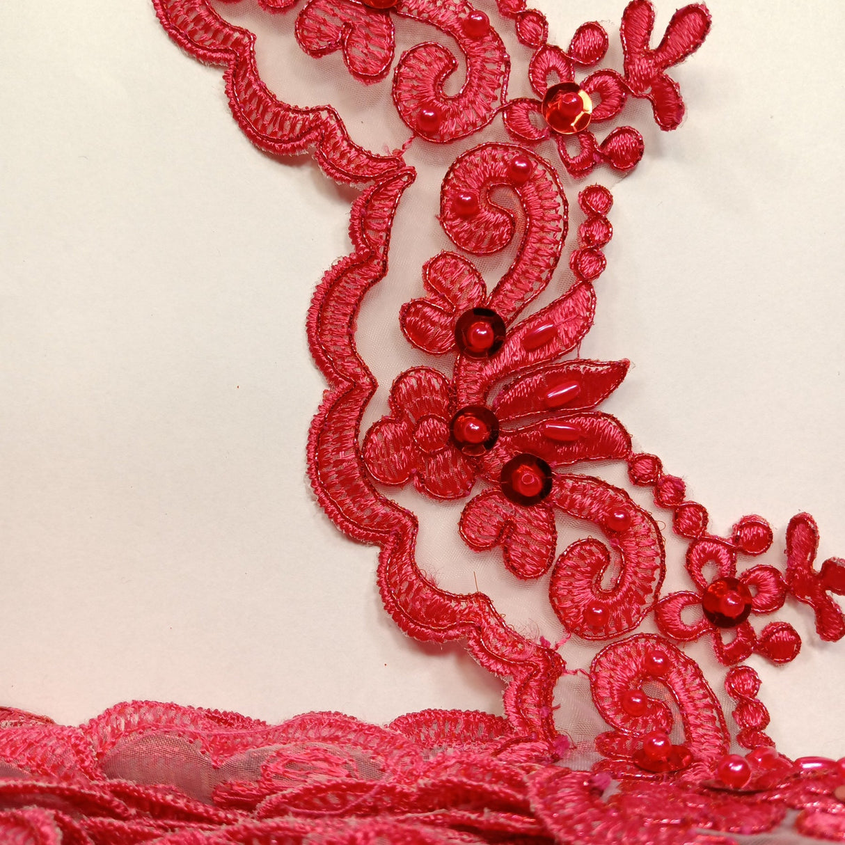 1 Yard Luxurious Beaded & Corded Lace Trimming Embroidered on 100% Polyester Organza for Special Occasion Dresses 3 Inch Width