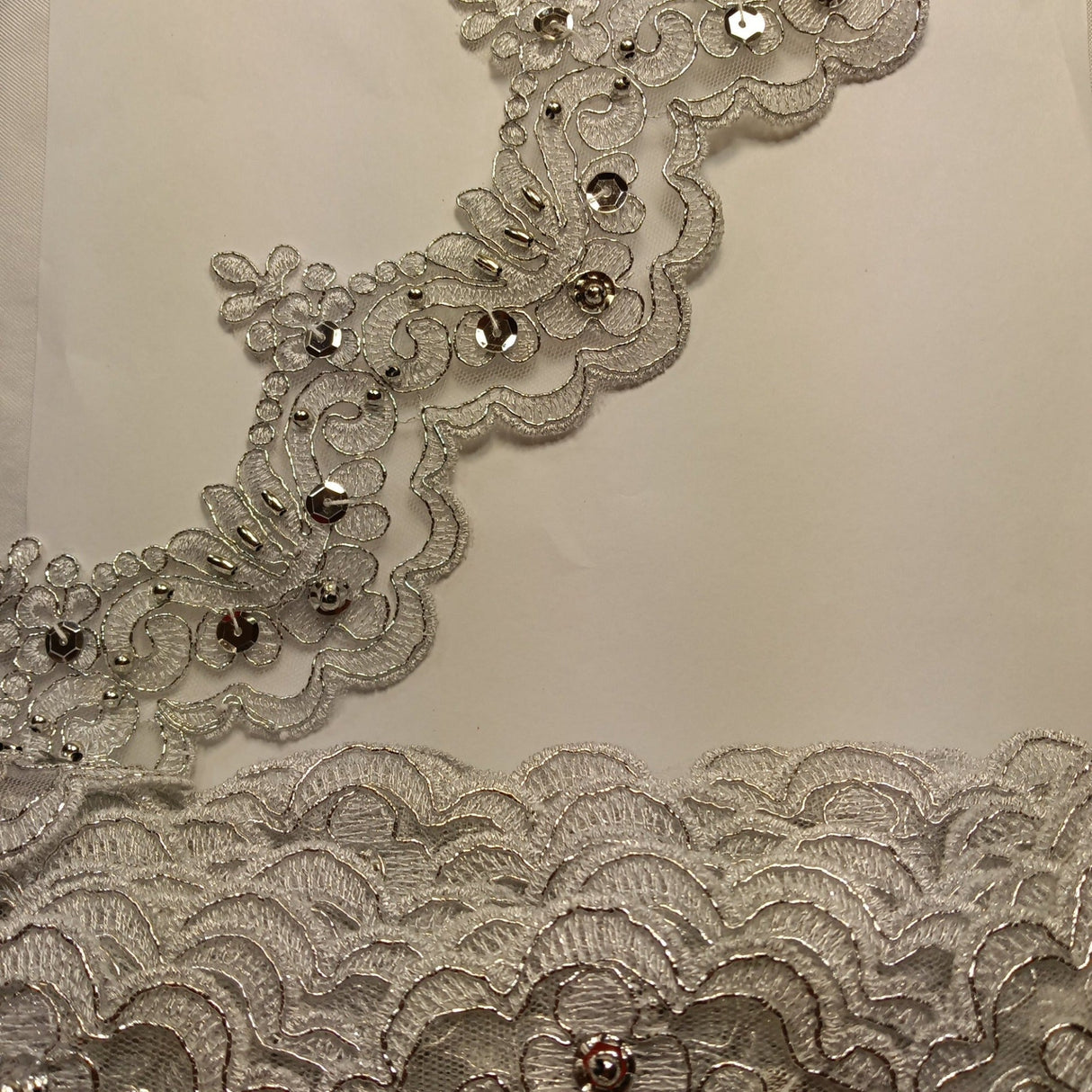 Beaded Corded Lace Trim on Net Mesh