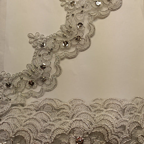 Beaded Corded Lace Trimming 100 Percent Polyester Net Mesh Fabric - Embroidered, 3" Wide, Multiple Colors (1 Yard)