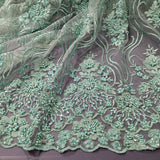 1 Yard Beaded Lace Fabric Embroidered on Polyester Net Mesh 51 inch Width