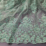 Beaded Lace Fabric Embroidered On 100 Percent Polyester Net Mesh - Gold, Jade, Silver, Black, 51" Width (1 Yard)