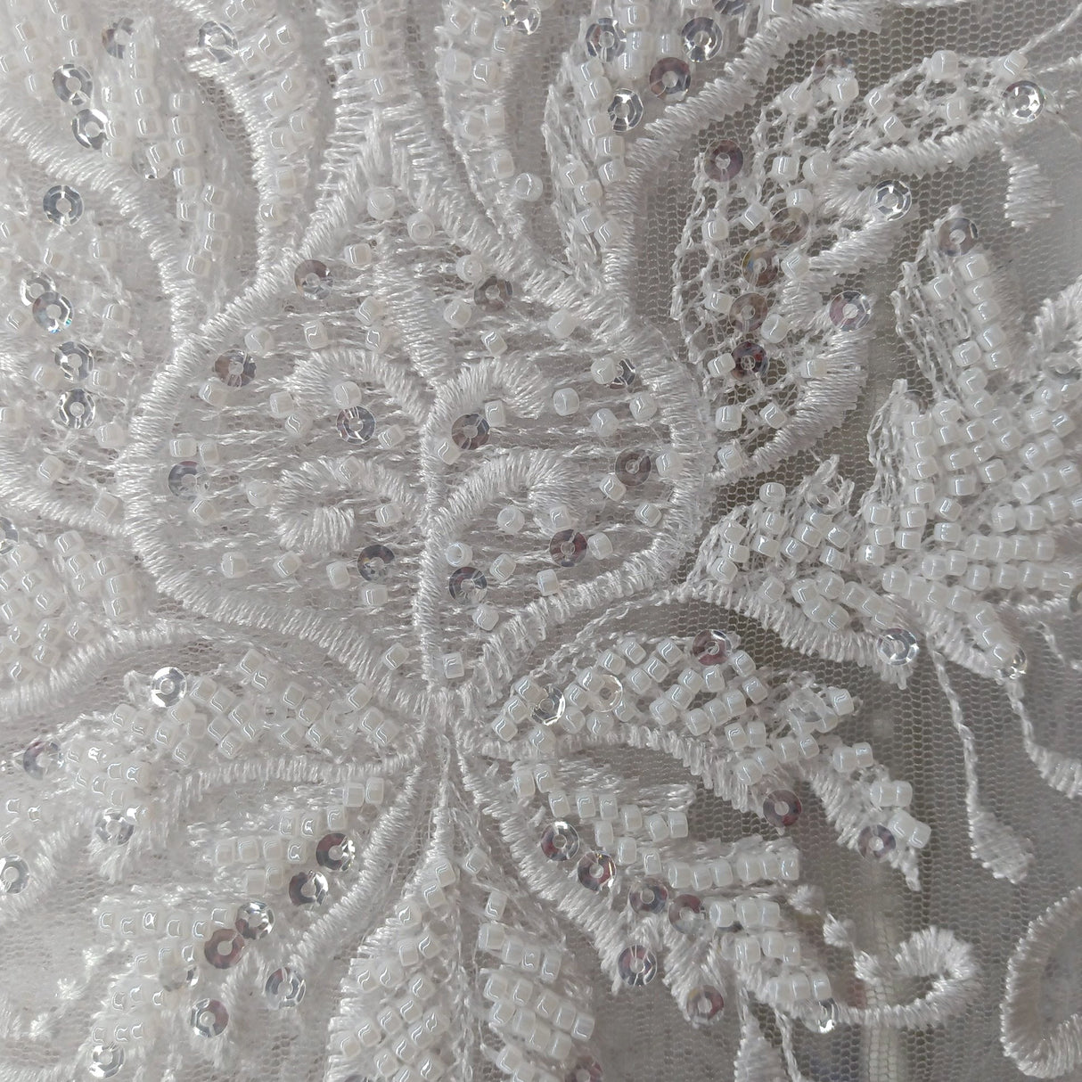 Beaded Lace Fabric on Polyester Net Mesh 48"