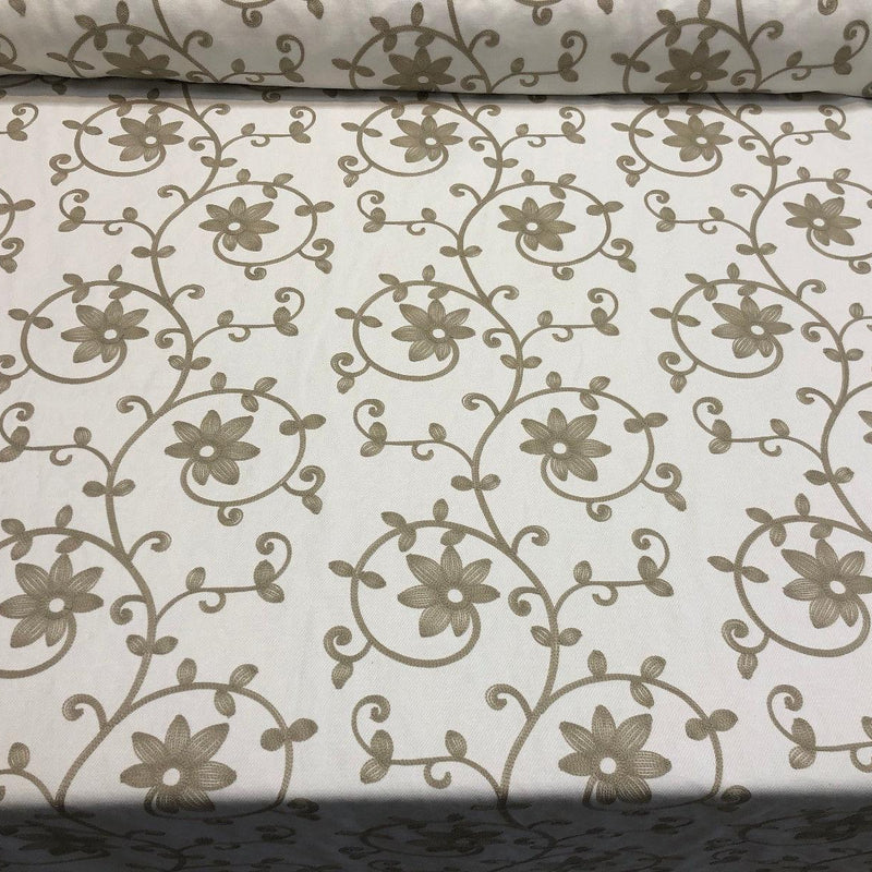 Everett Natural Floral Embroidered Cotton Blend Fabric - Natural Floral Embroidery, 54" Width (1 Yard)