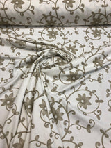 Everett Natural Floral Embroidered Cotton Blend Fabric - Natural Floral Embroidery, 54" Width (1 Yard)