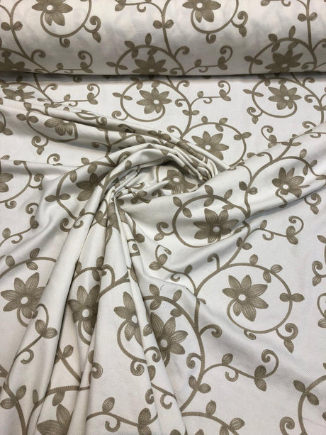 Everett Natural Floral Embroidered Cotton Blend Fabric - Natural Floral Embroidery, 54" Width (1 Yard)