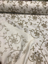 Everett Natural Floral Embroidered Cotton Blend Fabric - Natural Floral Embroidery, 54" Width (1 Yard)