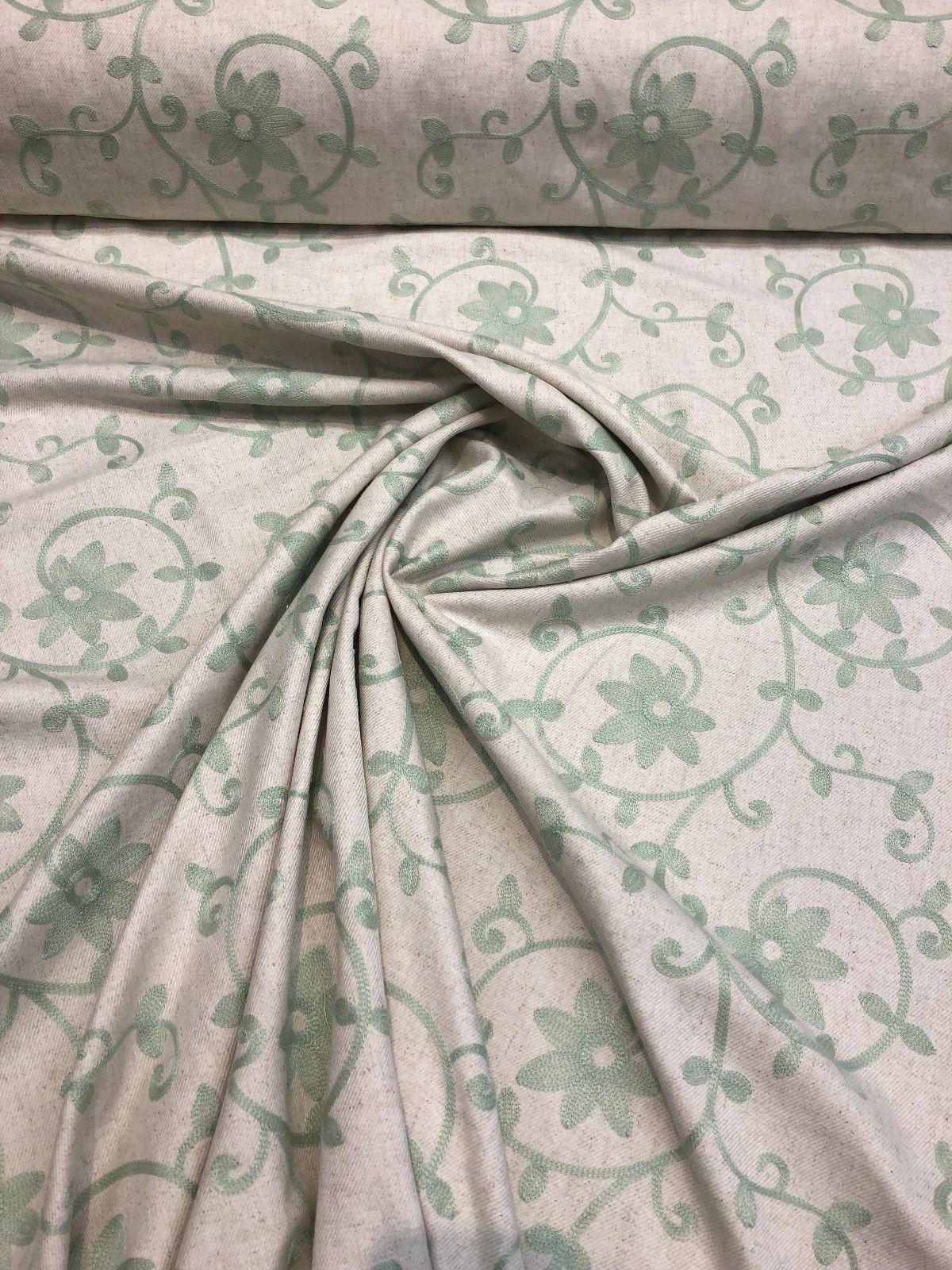 Everett Spa Blue Floral Embroidered Cotton Blend Fabric - Spa Blue Floral Embroidery, 54" Width (1 Yard)