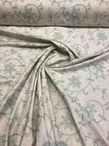 Everett Spa Blue Floral Embroidered Cotton Blend Fabric - Spa Blue Floral Embroidery, 54" Width (1 Yard)