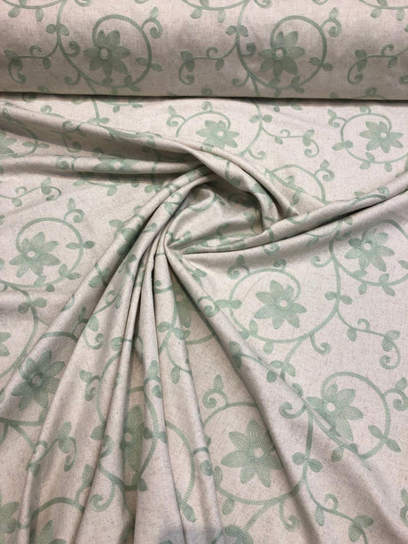 Everett Spa Blue Floral Embroidered Cotton Blend Fabric - Spa Blue Floral Embroidery, 54" Width (1 Yard)