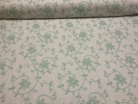 Everett Spa Blue Floral Embroidered Cotton Blend Fabric - Spa Blue Floral Embroidery, 54" Width (1 Yard)