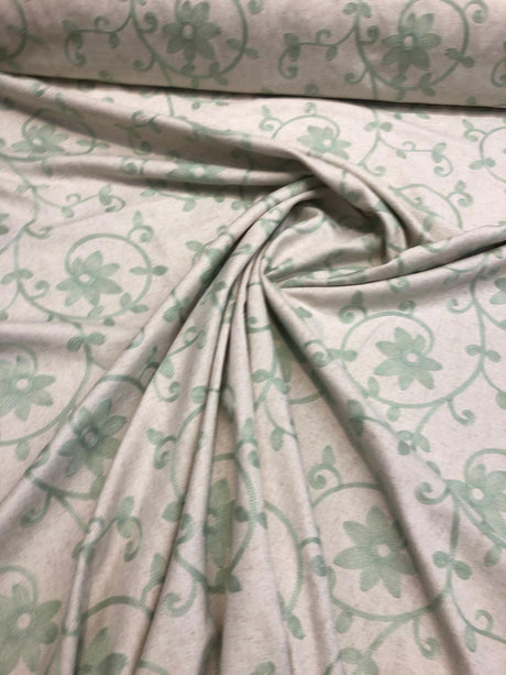 Everett Spa Blue Floral Embroidered Cotton Blend Fabric - Spa Blue Floral Embroidery, 54" Width (1 Yard)