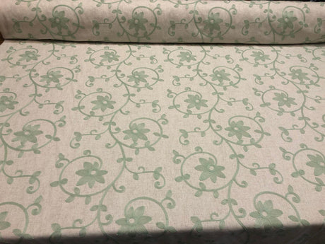 Everett Spa Blue Floral Embroidered Cotton Blend Fabric - Spa Blue Floral Embroidery, 54" Width (1 Yard)