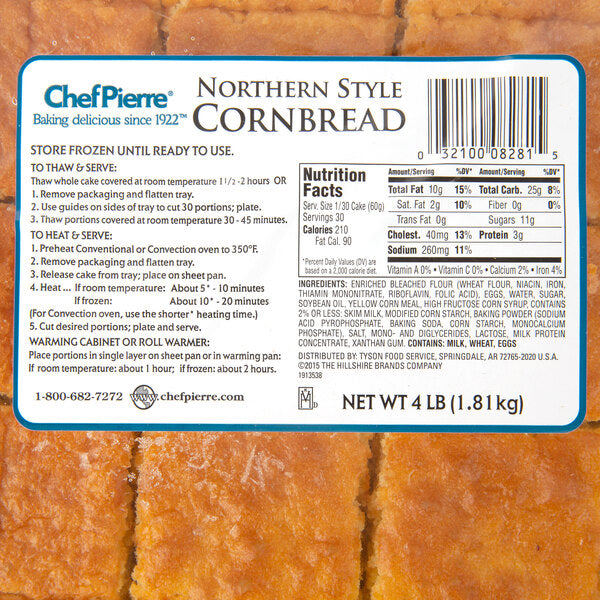 Chef Pierre 30 Ct. Sweet Style Pre-Cut Cornbread - 4/Case