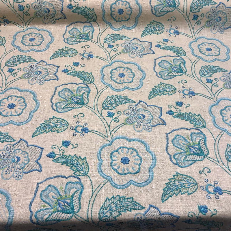 Richloom Cimmaron Linen Rayon Fabric - Blue Cobalt Floral, 54" Width (1 Yard)