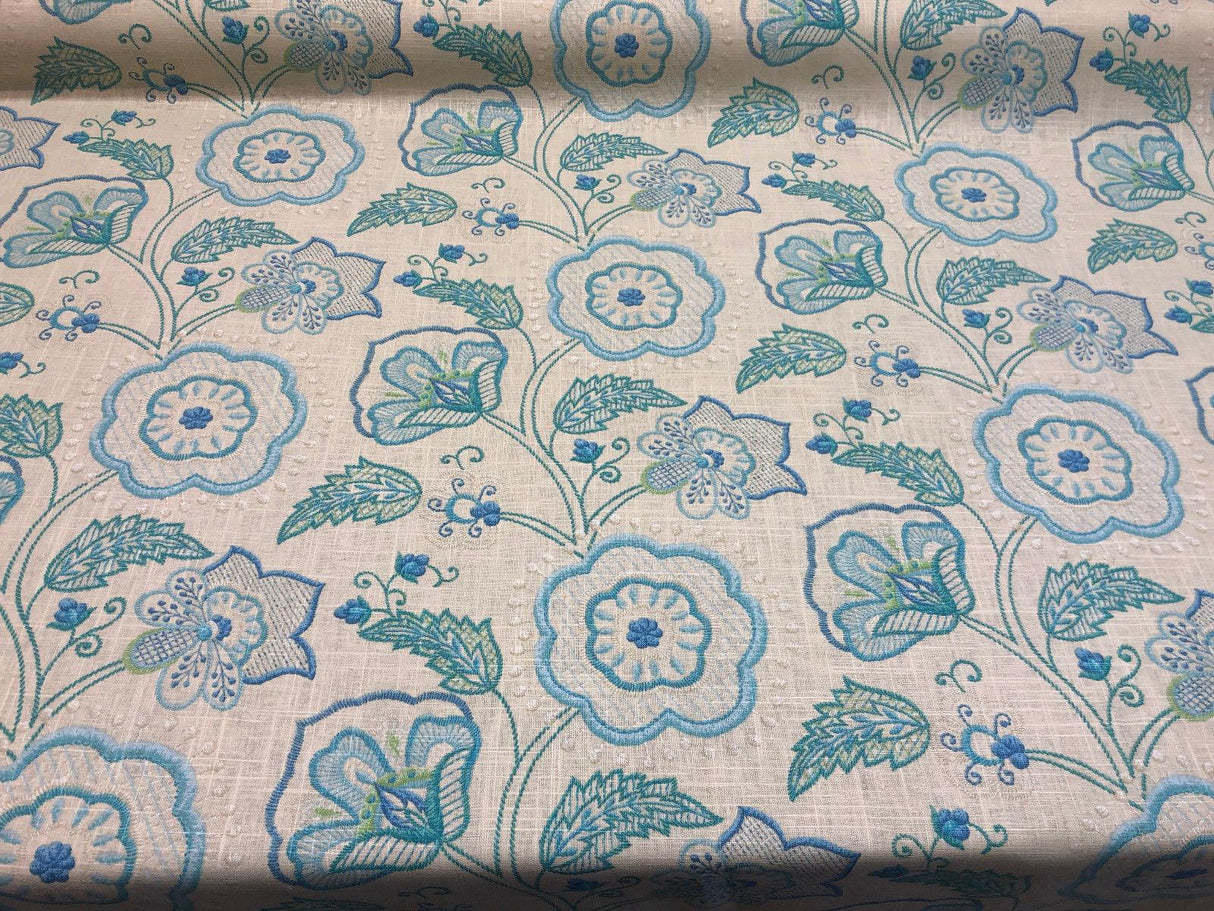 Richloom Cimmaron Linen Rayon Fabric - Blue Cobalt Floral, 54" Width (1 Yard)