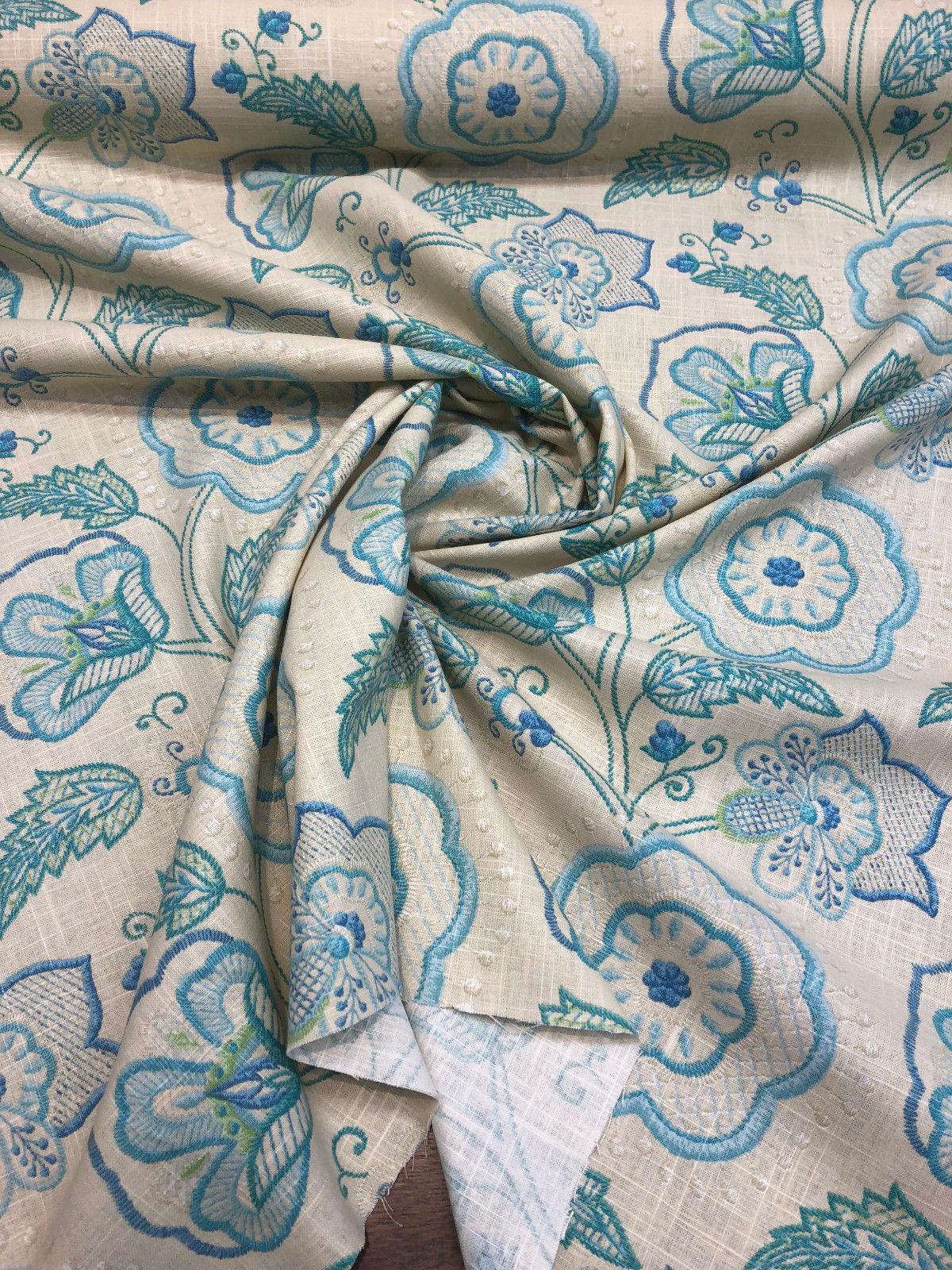 Richloom Cimmaron Linen Rayon Fabric - Blue Cobalt Floral, 54" Width (1 Yard)