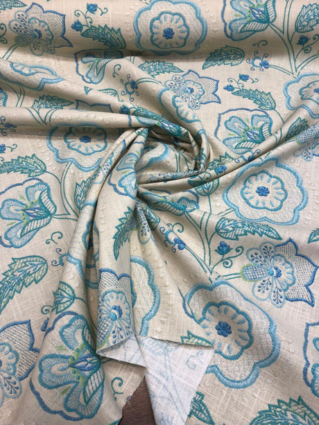 Richloom Cimmaron Linen Rayon Fabric - Blue Cobalt Floral, 54" Width (1 Yard)