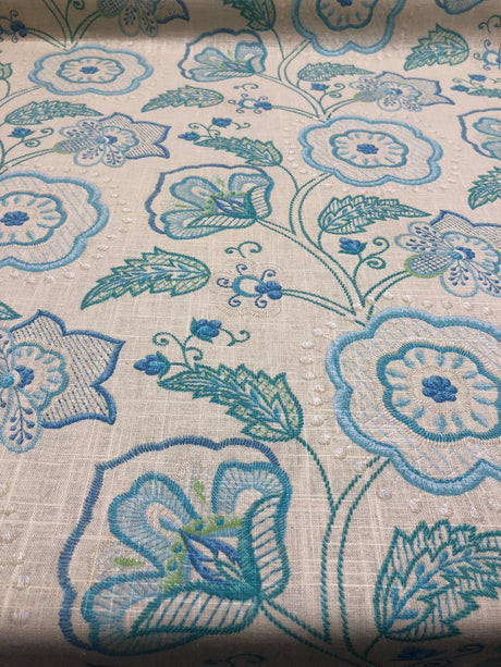 Richloom Cimmaron Linen Rayon Fabric - Blue Cobalt Floral, 54" Width (1 Yard)