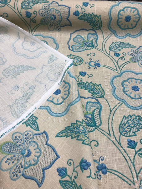 Richloom Cimmaron Linen Rayon Fabric - Blue Cobalt Floral, 54" Width (1 Yard)