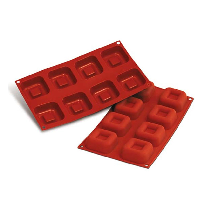 Silikomart Silicone Flexible Bakeware Square Savarin Mold 2.47 Oz, 2.5" x 2.5" x 1" High, 8 Cavities