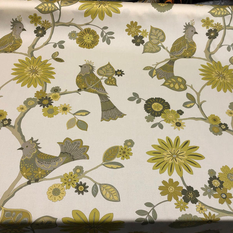 Richloom Soprano Cotton Fabric - Yellow Floral Bird Vine Oriental Twill, 54" Width (1 Yard)