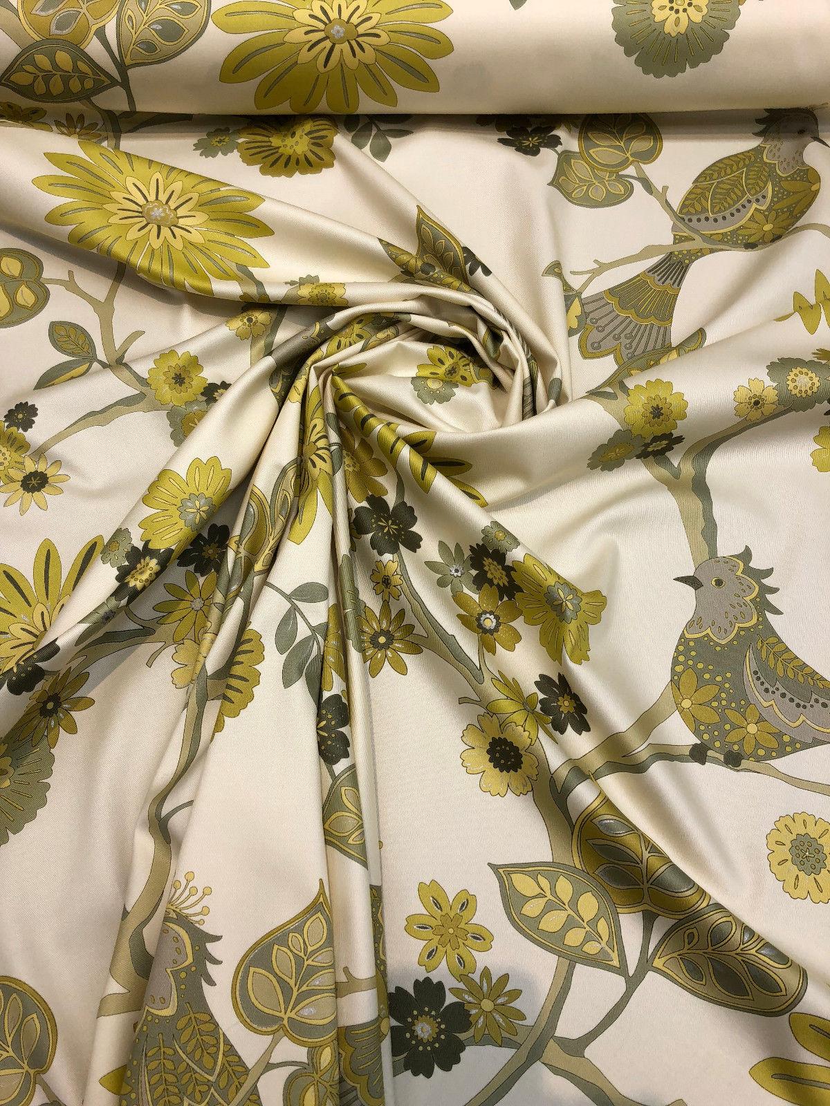 Richloom Soprano Cotton Fabric - Yellow Floral Bird Vine Oriental Twill, 54" Width (1 Yard)