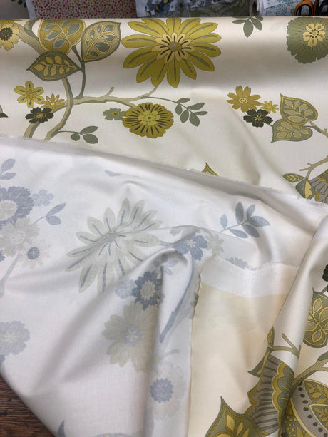 Richloom Soprano Cotton Fabric - Yellow Floral Bird Vine Oriental Twill, 54" Width (1 Yard)