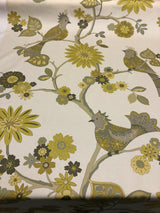 Richloom Soprano Cotton Fabric - Yellow Floral Bird Vine Oriental Twill, 54" Width (1 Yard)