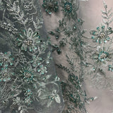 Beaded Floral Lace Fabric on Polyester Net Mesh