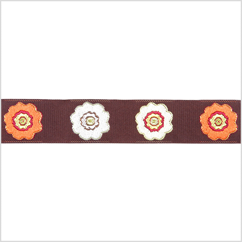 15/16" Orange/Brown French Jacquard Ribbon