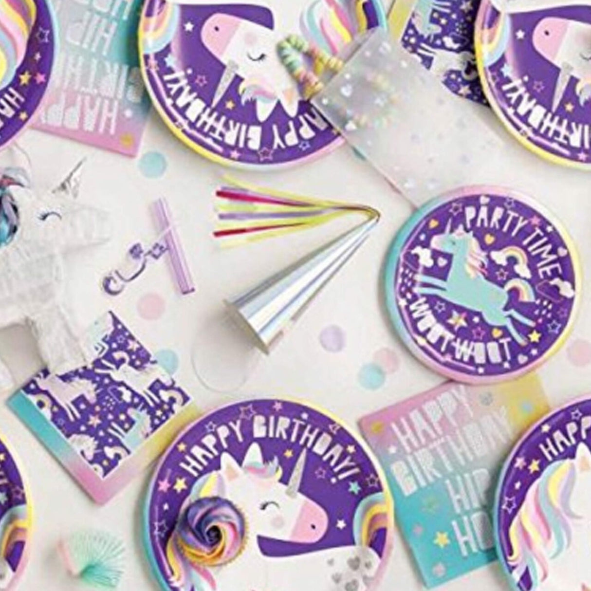 8 Ct Unicorn Birthday Party Dessert Plates 7" Round Pastel Rainbow Design