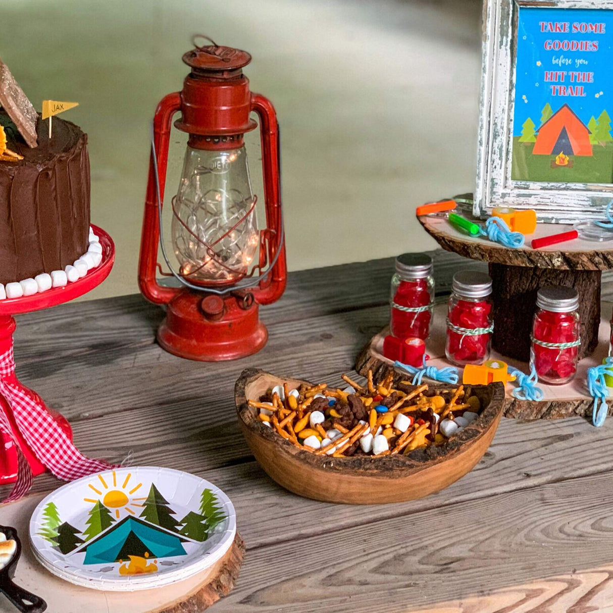 8 Ct Camping Birthday Party Dessert Plates 7" Tent & Campfire Design