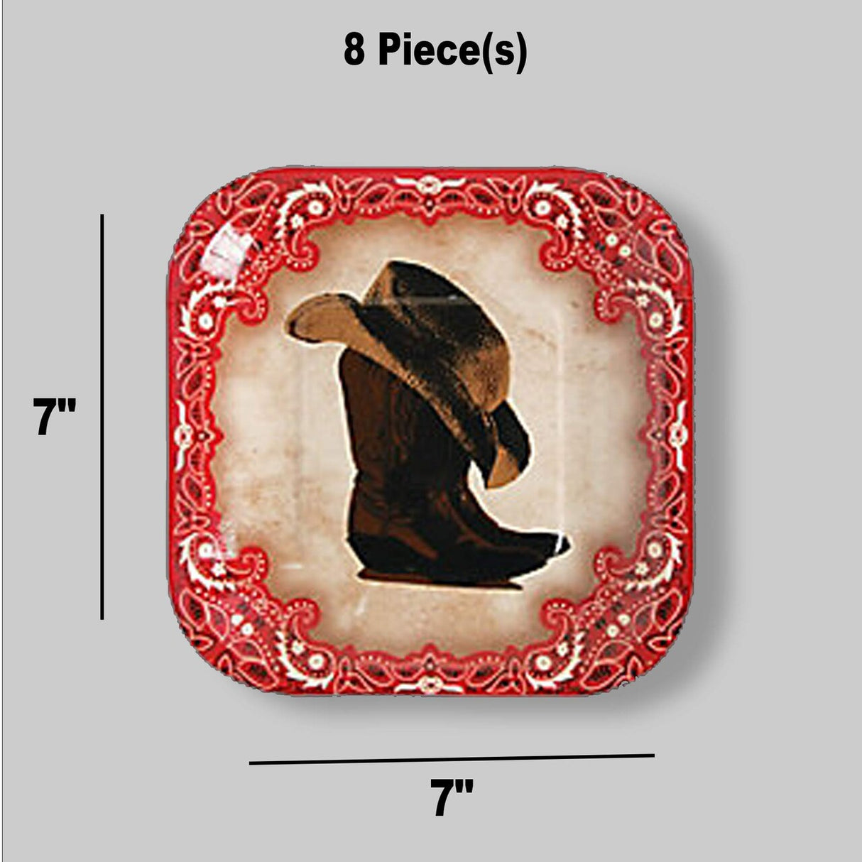 8 Ct Western Cowboy Party Bandana 7" Boots & Hat Dessert Plates,
