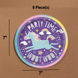 8 Ct Unicorn Birthday Party Dessert Plates 7" Round Pastel Rainbow Design