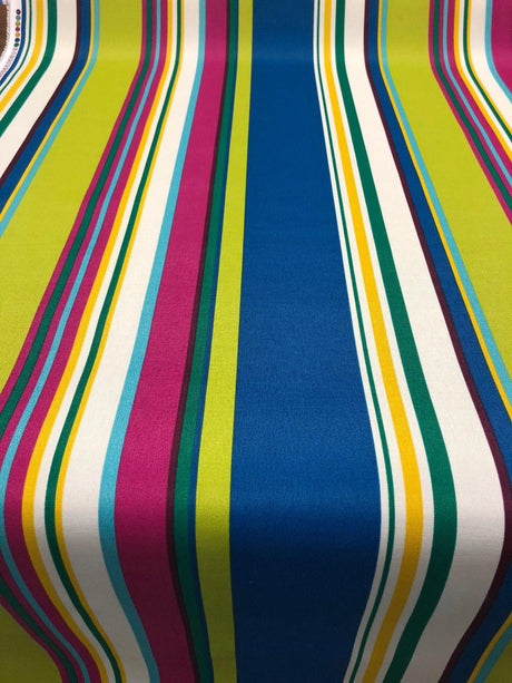 Richloom Thailand Stripe Polyester Fabric - Blue Green Yellow And Lavender Stripe, 54" Width, 15" Vertical Repeat (1 Yard)