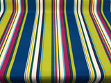 Richloom Thailand Stripe Polyester Fabric - Blue Green Yellow And Lavender Stripe, 54" Width, 15" Vertical Repeat (1 Yard)