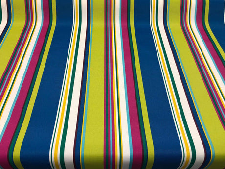 Richloom Thailand Stripe Polyester Fabric - Blue Green Yellow And Lavender Stripe, 54" Width, 15" Vertical Repeat (1 Yard)