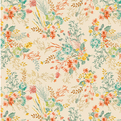 Cotton Floral Fabric Cream/Multi 44/45"
