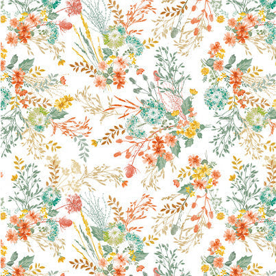 Cotton Floral Print Fabric White/Multi 44/45"