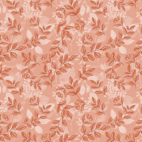 Cotton Print Mountain Foliage Peach 44/45 Fabric