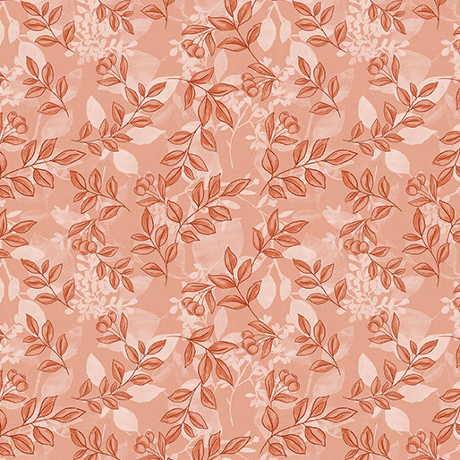 Cotton Print Mountain Foliage Peach 44/45 Fabric