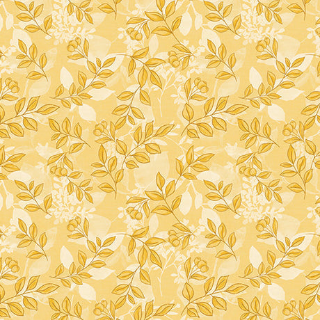 Cotton Print Mountain Foliage Maize Fabric 44/45"
