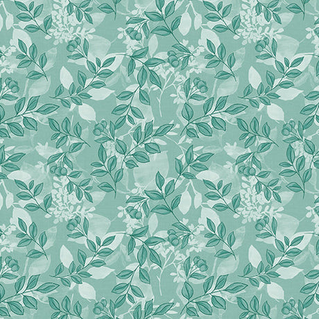 Cotton Print Mountain Foliage Teal Fabric 44/45"