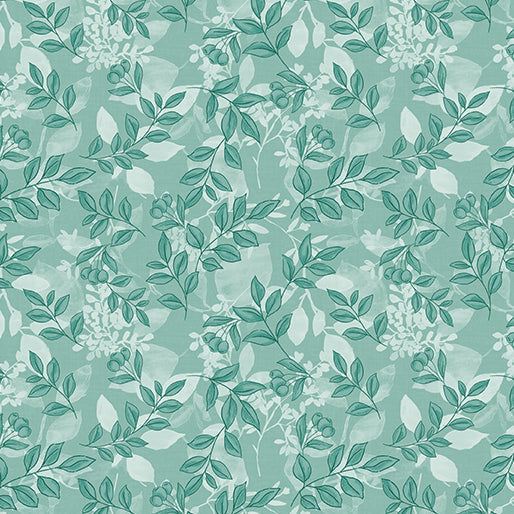 Cotton Print Mountain Foliage Teal Fabric 44/45"