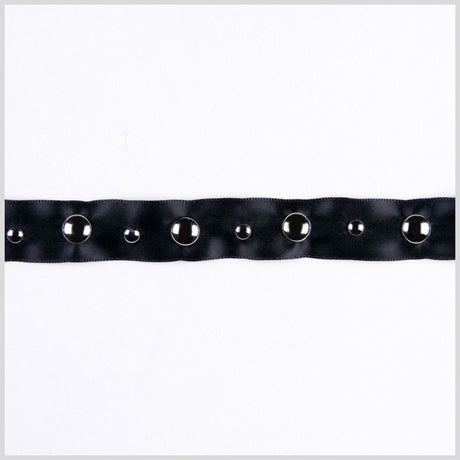 Black Silver Nail Head Leather Trim - 0.75"