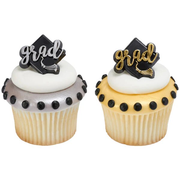 Graduation Gold and Silver Hat Cupcake Cake Pics - set of 12